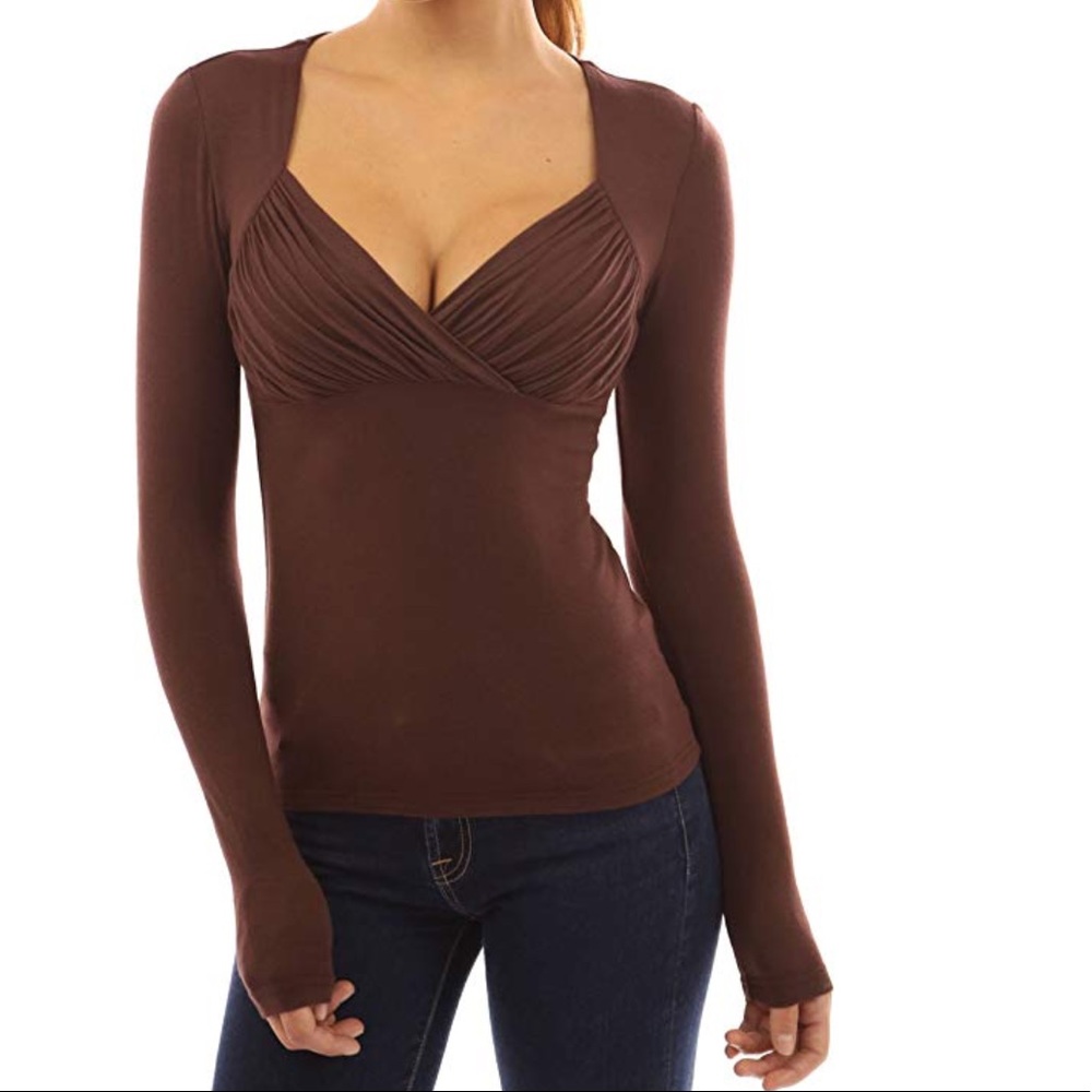 Women V Neck Ruched Long Sleeve Blouse